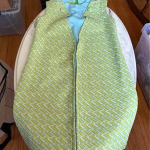 Vintage 60s Green and Blue Patterned Sleeveless Dress